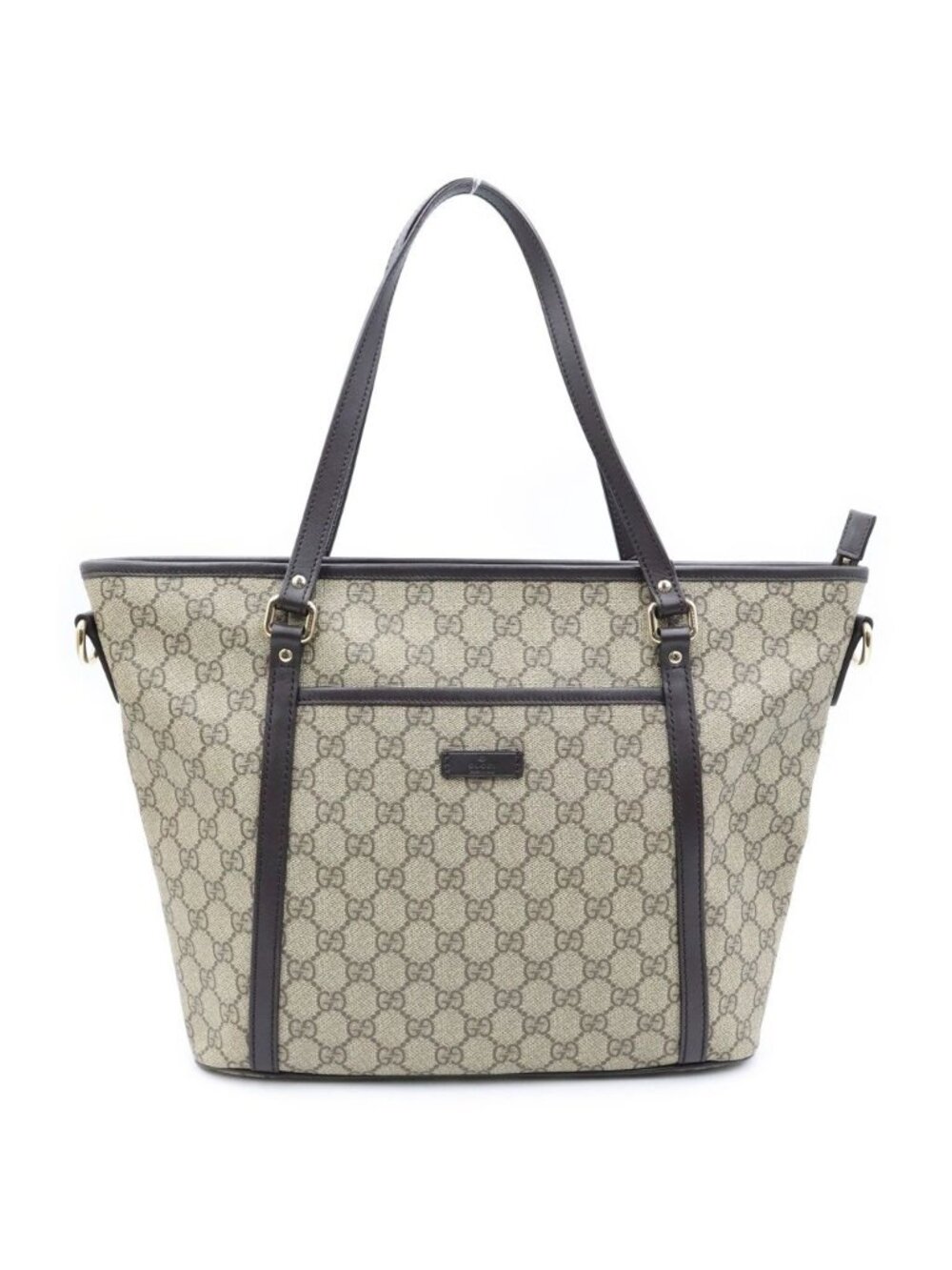 Gucci GG Supreme 2-Way Tote Beige Brown Leather Gold